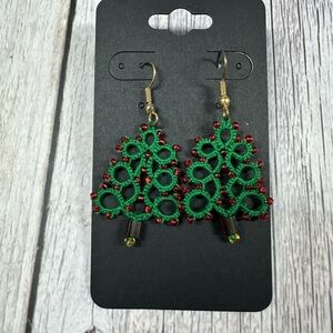 Green and Red Christmas Tree Earrings
